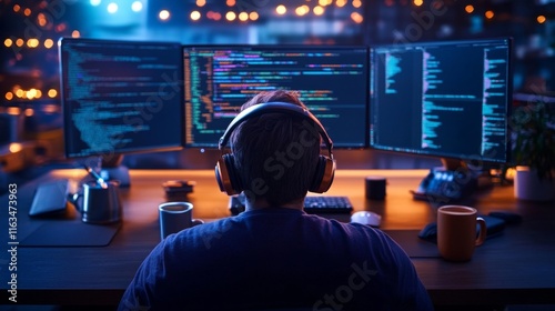 Web Developer at Work with JavaScript Code. Generative AI