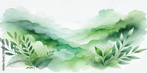 Soft Abstract Watercolor Background with Green and Peach Tones