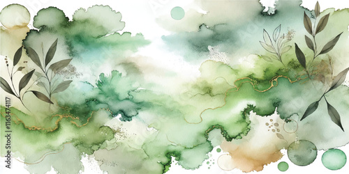 Soft Abstract Watercolor Background with Green and Peach Tones