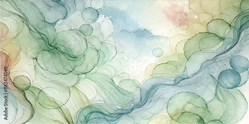 Soft Abstract Watercolor Background with Green and Peach Tones