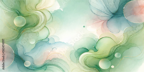 Soft Abstract Watercolor Background with Green and Peach Tones