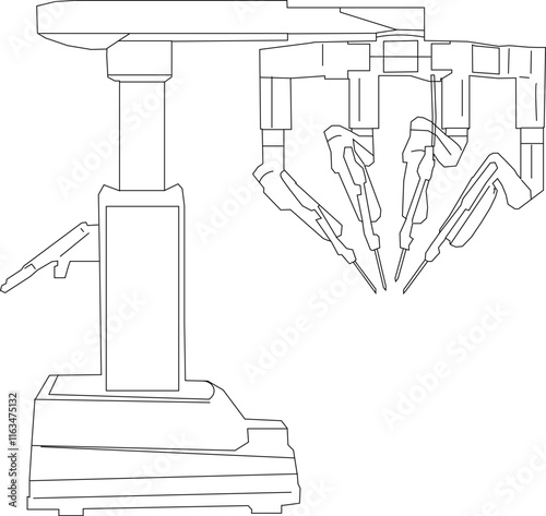 line Illustration of advanced robotic surgery technology that can help doctors perform surgery.