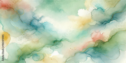 Soft Abstract Watercolor Background with Green and Peach Tones
