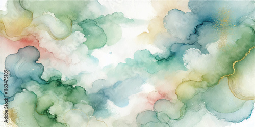 Soft Abstract Watercolor Background with Green and Peach Tones