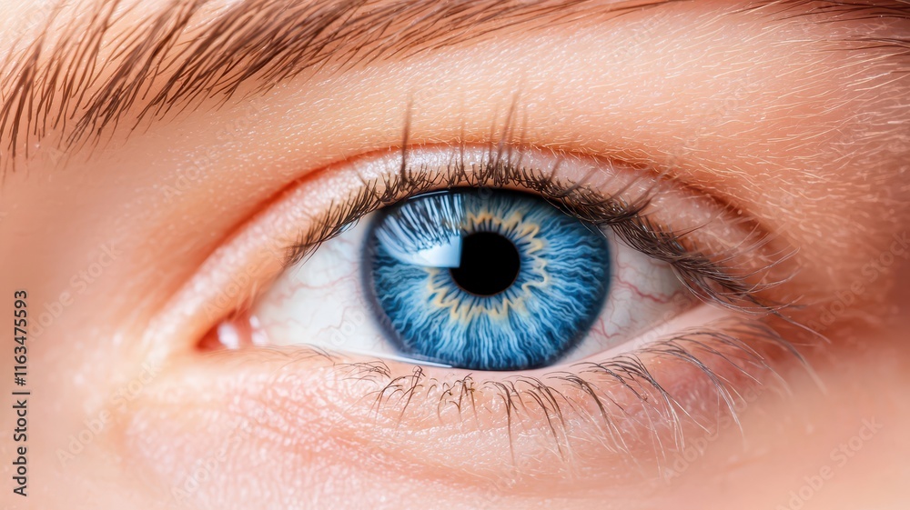 Close-up image of a blue eye iris showcasing intricate details. Macro shot of blue object. Close-up image of a blue eye iris showcasing intricate details. Macro shot of blue object.