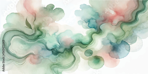 Soft Abstract Watercolor Background with Green and Peach Tones
