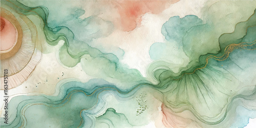 Soft Abstract Watercolor Background with Green and Peach Tones