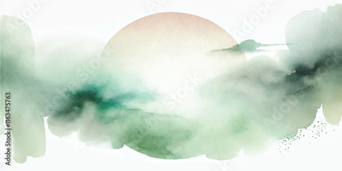 Soft Abstract Watercolor Background with Green and Peach Tones