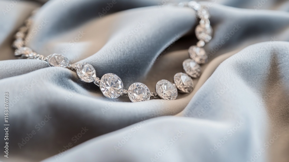 Fototapeta premium Elegant Diamond Necklace on Silky Fabric