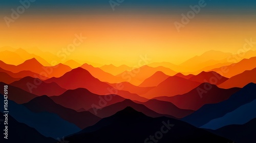 A breathtaking sunset over rolling mountains showcasing vibrant hues of orange, red, and blue in a serene landscape.