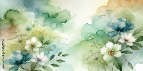 Soft Abstract Watercolor Background with Green and Peach Tones
