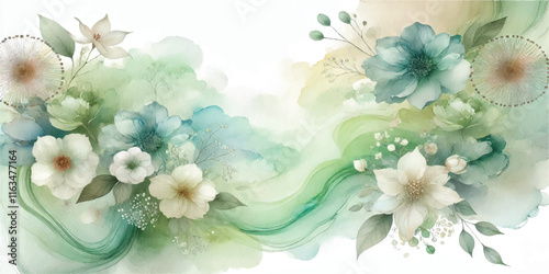 Soft Abstract Watercolor Background with Green and Peach Tones