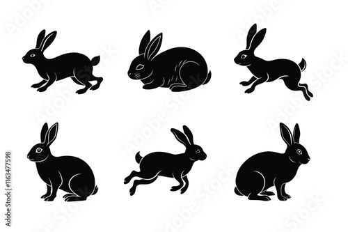 Rabbit silhouette set illustration on a white background. Animal silhouette collection for easter day