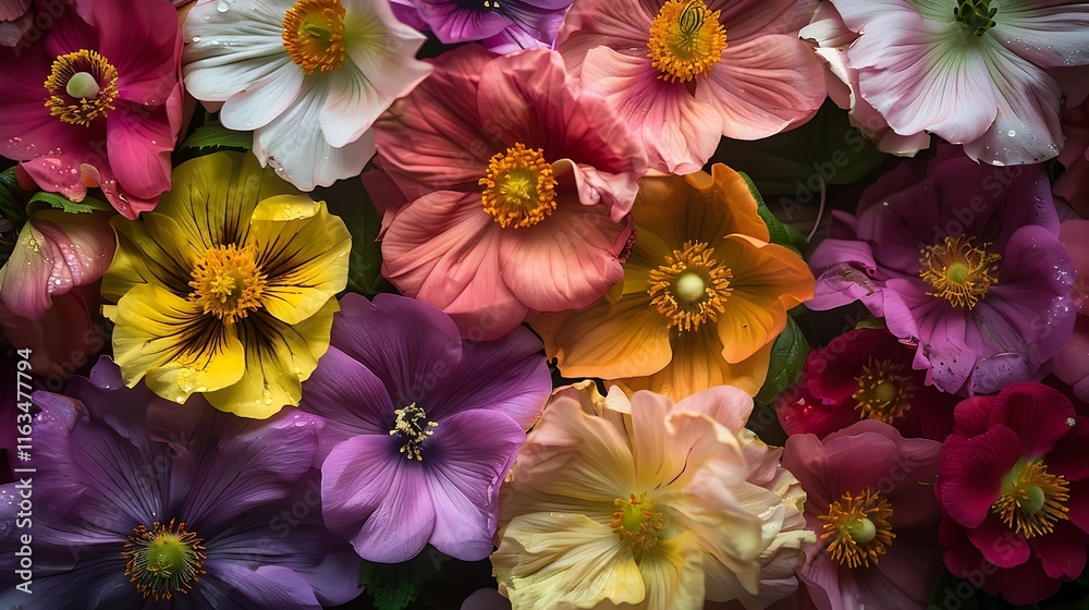 vibrant collection of colorful flowers in full bloom. Close-up shot showcasing the intricate details and diverse hues. vibrant collection of colorful flowers in full bloom. Close-up shot showcasing the intricate details and diverse hues.