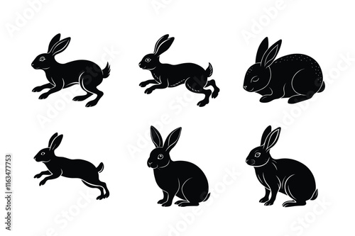 Rabbit silhouette set illustration on a white background. Animal silhouette collection for easter day photo