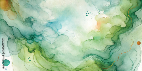 Soft Abstract Watercolor Background with Green and Peach Tones