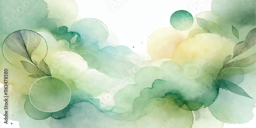 Soft Abstract Watercolor Background with Green and Peach Tones