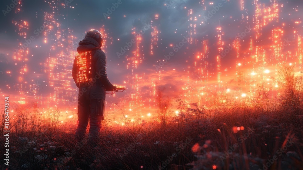 Fototapeta premium Futuristic Digital Engineer with Data Holograms. Generative AI