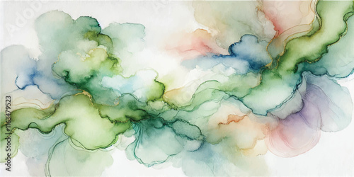 Soft Abstract Watercolor Background with Green and Peach Tones