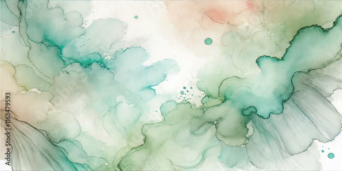 Soft Abstract Watercolor Background with Green and Peach Tones