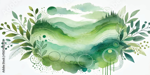 Soft Abstract Watercolor Background with Green and Peach Tones