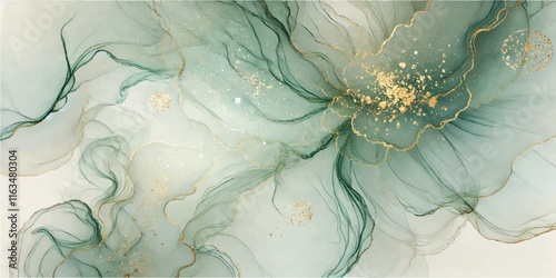 Soft Abstract Watercolor Background with Green and Peach Tones