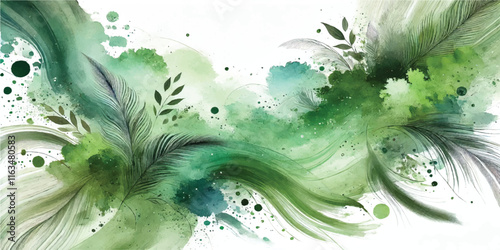 Soft Abstract Watercolor Background with Green and Peach Tones