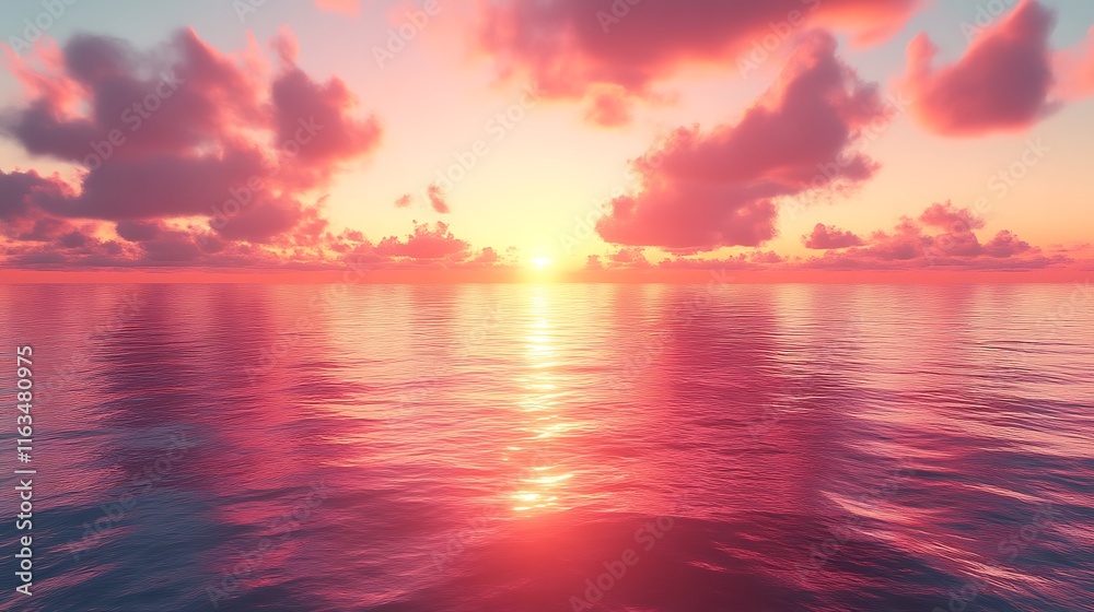Fototapeta premium Pink Sunset Over Calm Ocean Waterscape
