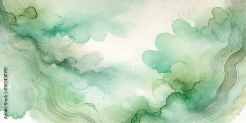 Soft Abstract Watercolor Background with Green and Peach Tones