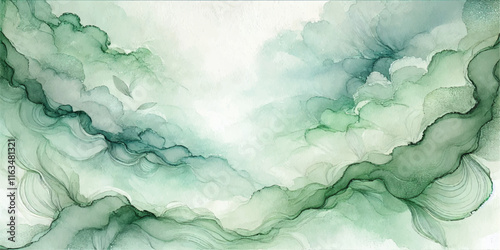 Soft Abstract Watercolor Background with Green and Peach Tones