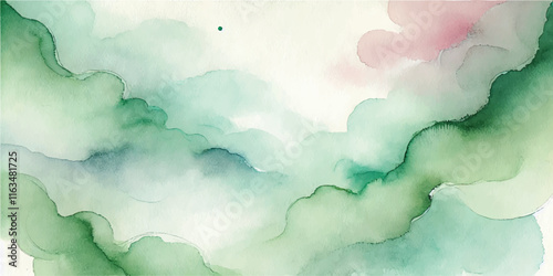 Soft Abstract Watercolor Background with Green and Peach Tones
