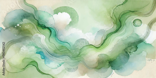 Soft Abstract Watercolor Background with Green and Peach Tones