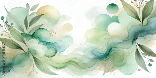 Soft Abstract Watercolor Background with Green and Peach Tones