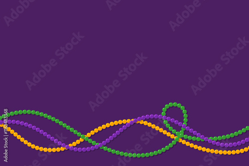 Mardi Gras Beads Background. Festive Horizontal Rectangle Frame with Space for Text.