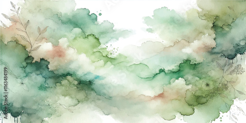 Soft Abstract Watercolor Background with Green and Peach Tones