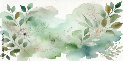 Soft Abstract Watercolor Background with Green and Peach Tones