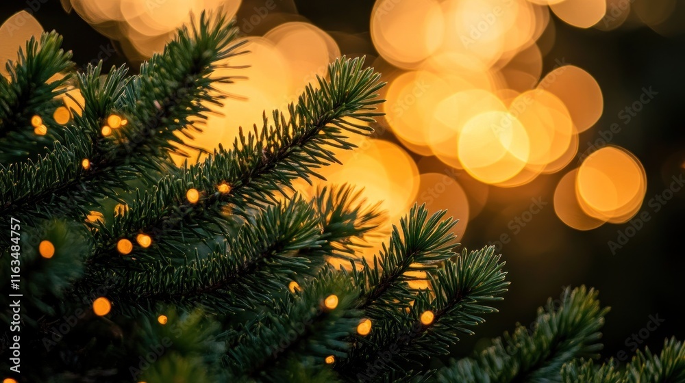 Christmas Tree Branches with Warm Lights and Bokeh Christmas Tree Branches with Warm Lights and Bokeh