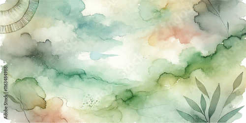 Soft Abstract Watercolor Background with Green and Peach Tones