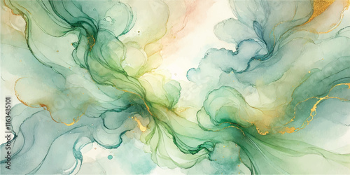 Soft Abstract Watercolor Background with Green and Peach Tones