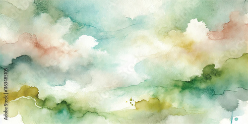 Soft Abstract Watercolor Background with Green and Peach Tones