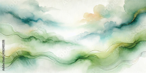 Soft Abstract Watercolor Background with Green and Peach Tones