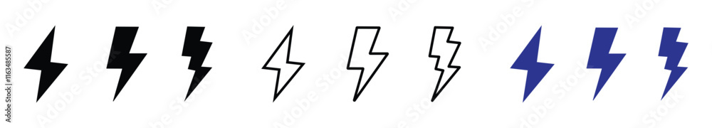 electric lightning power vector icon set. thunder bolt icon set. flash thunder power icon. power icon energy icon sign. lightning icon for app and website. Vector illustration transparent background electric lightning power vector icon set. thunder bolt icon set. flash thunder power icon. power icon energy icon sign. lightning icon for app and website. Vector illustration transparent background