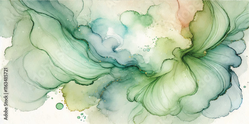 Soft Abstract Watercolor Background with Green and Peach Tones