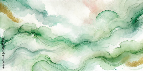 Soft Abstract Watercolor Background with Green and Peach Tones