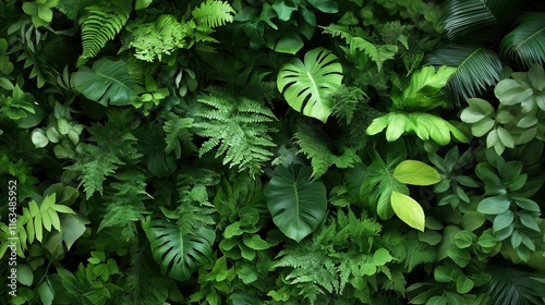 A lush green forest with many different types of plants