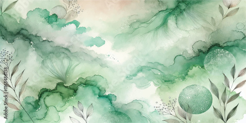 Soft Abstract Watercolor Background with Green and Peach Tones