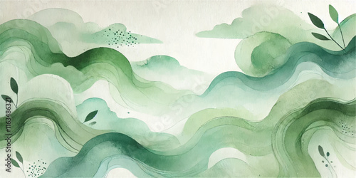 Soft Abstract Watercolor Background with Green and Peach Tones