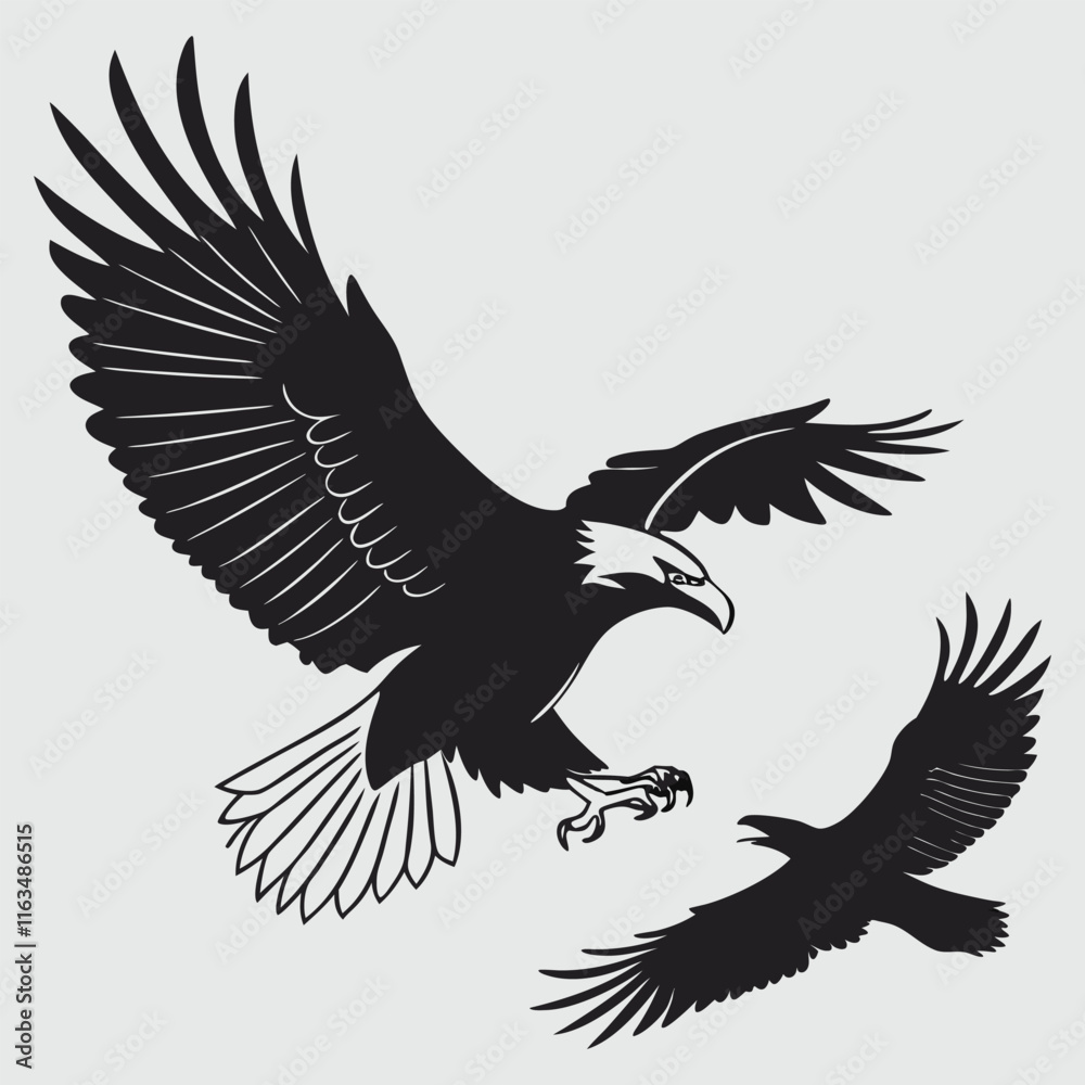 Crow attack eagle silhouette vector design art and illustration Crow attack eagle silhouette vector design art and illustration