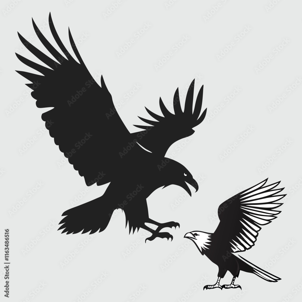 Obraz premium Crow attack eagle silhouette vector design art and illustration
