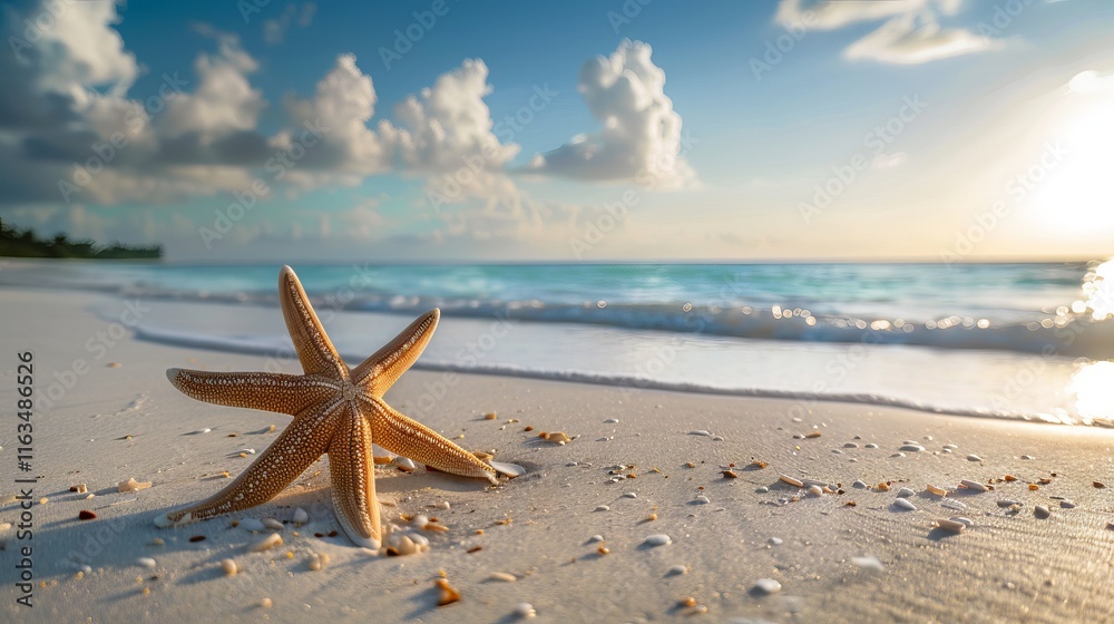 Captivating sunlit beach scene with soft sand and gentle turquoise waves for product mockups or marketing backgrounds Captivating sunlit beach scene with soft sand and gentle turquoise waves for product mockups or marketing backgrounds